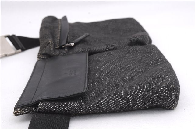 Authentic GUCCI Vintage Waist Body Bag Purse GG Canvas Leather 28566 Black 7481E