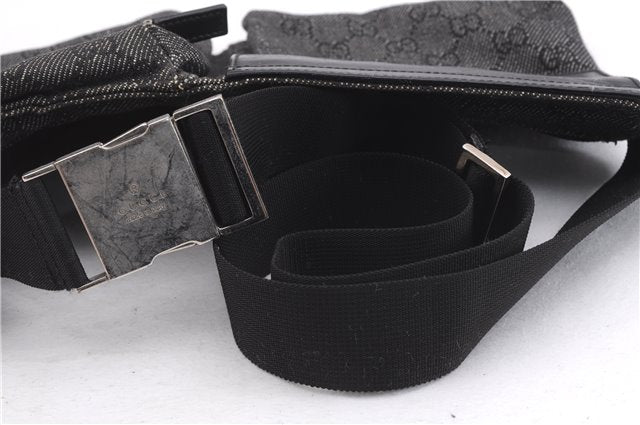 Authentic GUCCI Vintage Waist Body Bag Purse GG Canvas Leather 28566 Black 7481E
