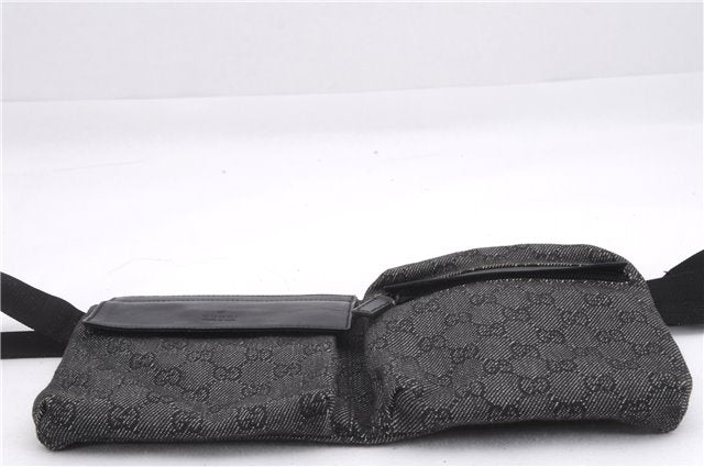 Authentic GUCCI Vintage Waist Body Bag Purse GG Canvas Leather 28566 Black 7481E