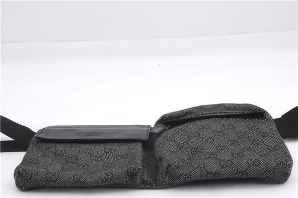 Authentic GUCCI Vintage Waist Body Bag Purse GG Canvas Leather 28566 Black 7481E