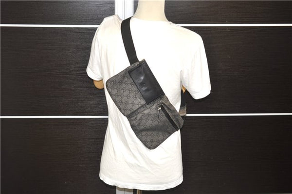 Authentic GUCCI Vintage Waist Body Bag Purse GG Canvas Leather 28566 Black 7481E