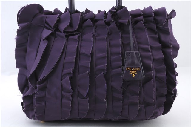 Authentic PRADA Frill Nylon Leather Hand Bag Purse Purple 7486C