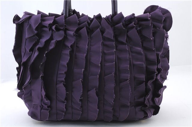 Authentic PRADA Frill Nylon Leather Hand Bag Purse Purple 7486C