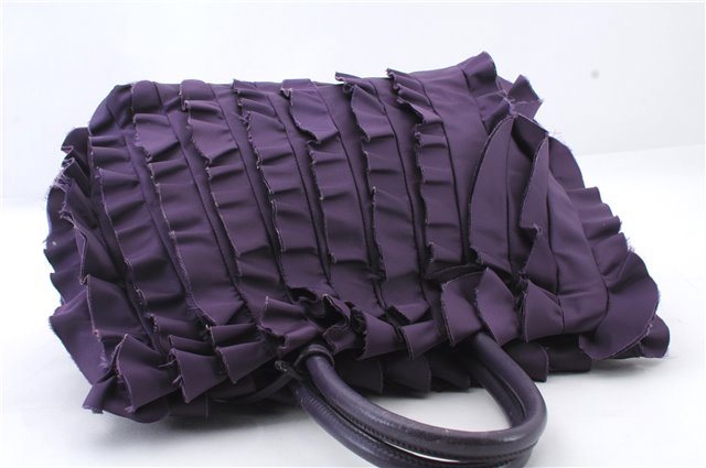 Authentic PRADA Frill Nylon Leather Hand Bag Purse Purple 7486C