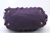 Authentic PRADA Frill Nylon Leather Hand Bag Purse Purple 7486C