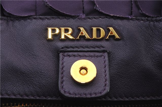 Authentic PRADA Frill Nylon Leather Hand Bag Purse Purple 7486C