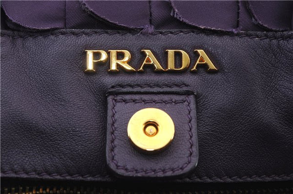 Authentic PRADA Frill Nylon Leather Hand Bag Purse Purple 7486C