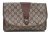 Authentic GUCCI Web Sherry Line Clutch Bag GG PVC Leather Brown 7489C