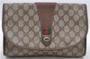 Authentic GUCCI Web Sherry Line Clutch Bag GG PVC Leather Brown 7489C