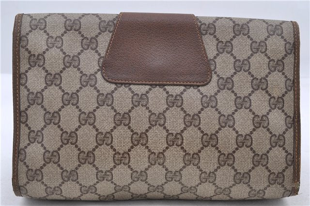 Authentic GUCCI Web Sherry Line Clutch Bag GG PVC Leather Brown 7489C