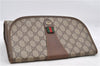 Authentic GUCCI Web Sherry Line Clutch Bag GG PVC Leather Brown 7489C