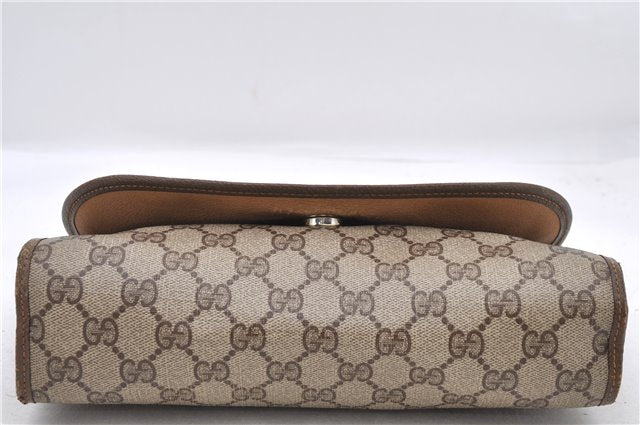 Authentic GUCCI Web Sherry Line Clutch Bag GG PVC Leather Brown 7489C