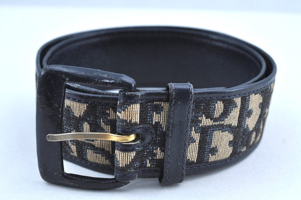Authentic Christian Dior Trotter Belt Canvas Leather 70cm 27.6inches Blue 7490G