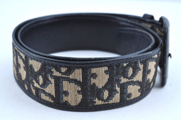 Authentic Christian Dior Trotter Belt Canvas Leather 70cm 27.6inches Blue 7490G