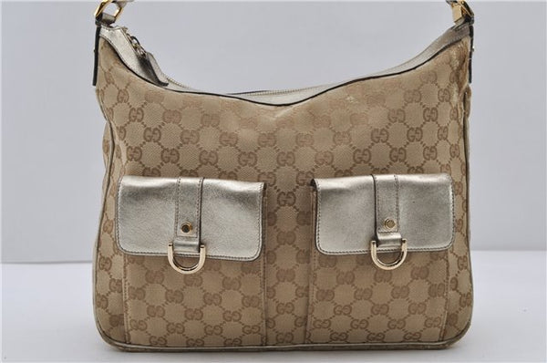 Authentic GUCCI Shoulder Tote Bag GG Canvas Leather 153025 Beige Gold 7505C