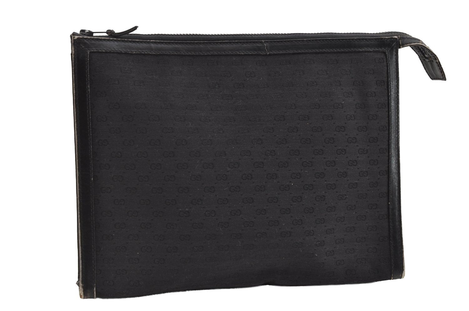 Authentic GUCCI Micro GG Canvas Leather Clutch Hand Bag Purse Black 7505I