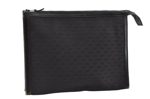 Authentic GUCCI Micro GG Canvas Leather Clutch Hand Bag Purse Black 7505I