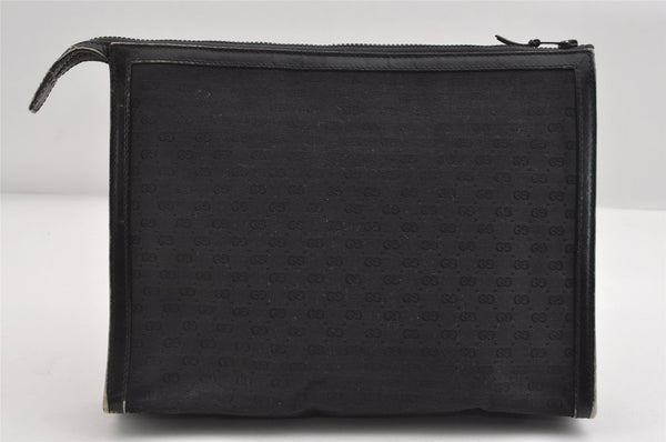 Authentic GUCCI Micro GG Canvas Leather Clutch Hand Bag Purse Black 7505I