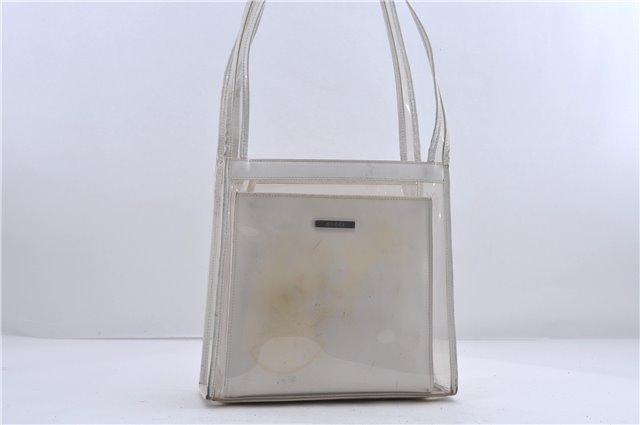 Authentic GUCCI 2Way Shoulder Hand Bag Purse Vinyl Leather Clear White 7506C