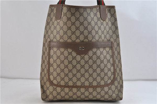 Authentic GUCCI Web Sherry Line Shoulder Tote Bag PVC Leather Brown 7510C