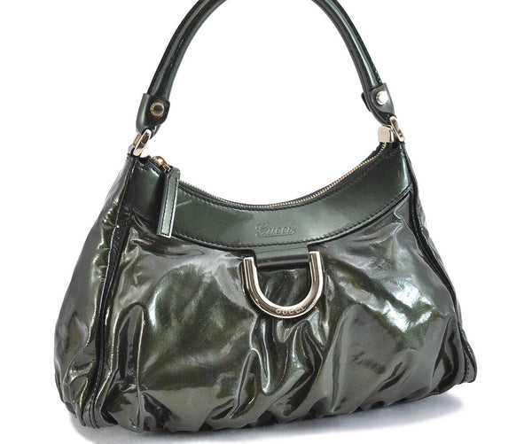 Authentic GUCCI Abbey Shoulder Hand Bag Purse Enamel 190525 Green Junk 7526B