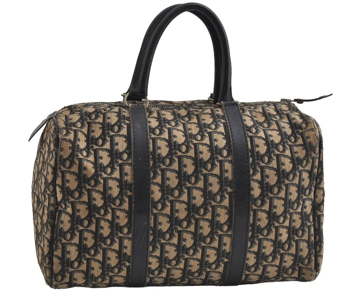 Authentic Christian Dior Trotter Hand Boston Bag Canvas Leather Blue 7527I