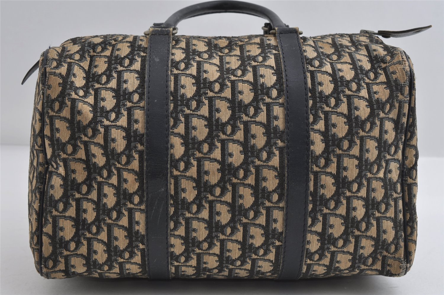 Authentic Christian Dior Trotter Hand Boston Bag Canvas Leather Blue 7527I