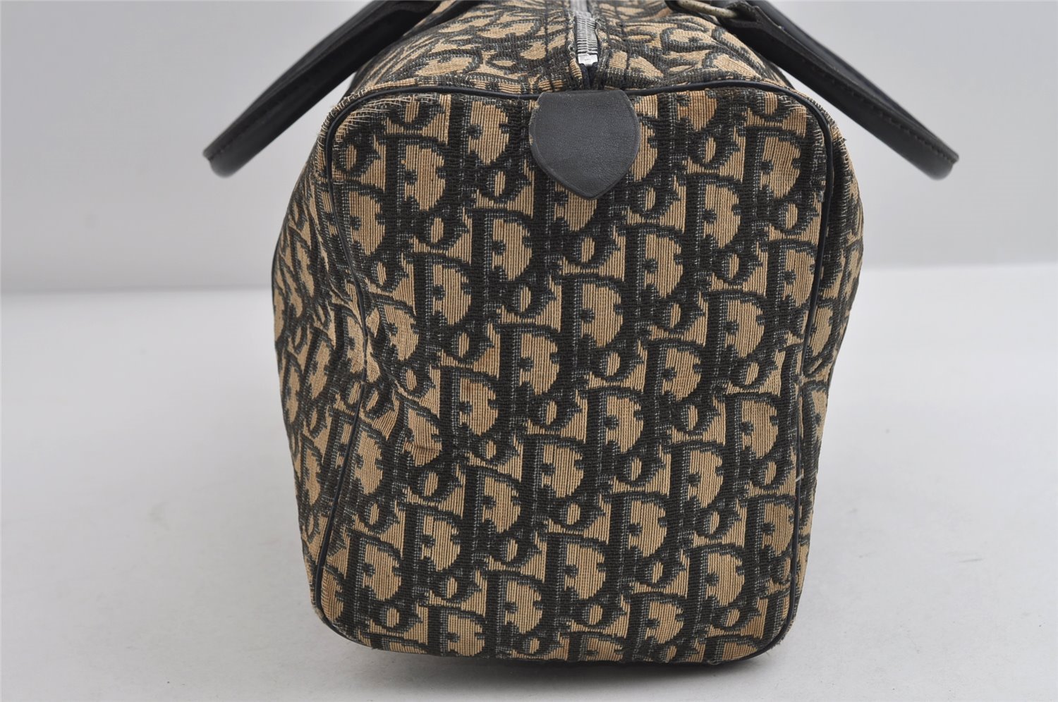 Authentic Christian Dior Trotter Hand Boston Bag Canvas Leather Blue 7527I