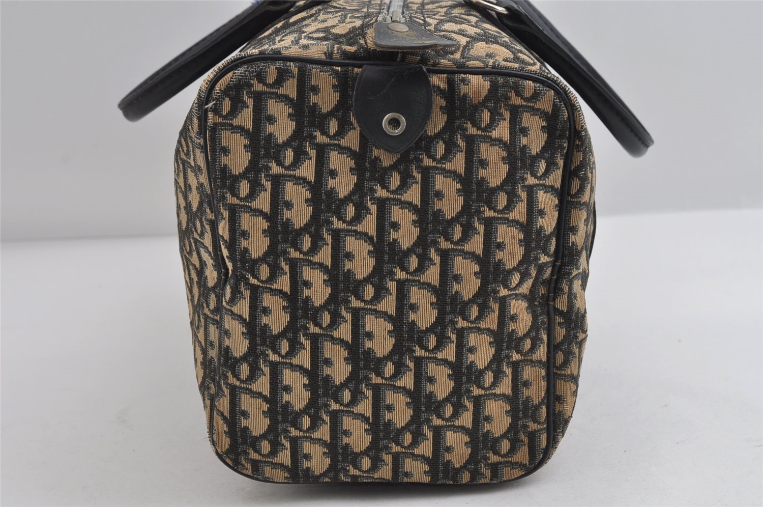 Authentic Christian Dior Trotter Hand Boston Bag Canvas Leather Blue 7527I