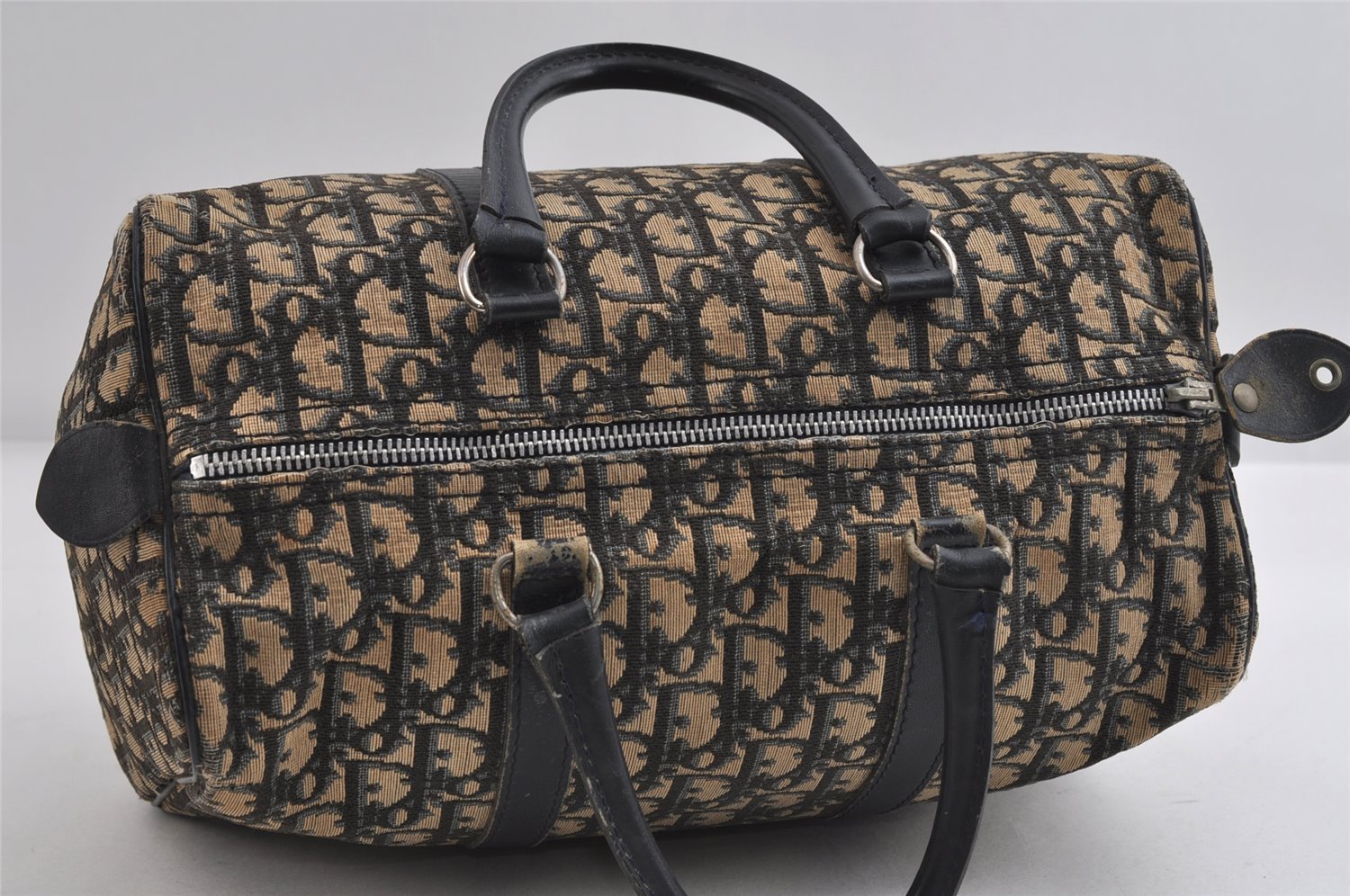 Authentic Christian Dior Trotter Hand Boston Bag Canvas Leather Blue 7527I