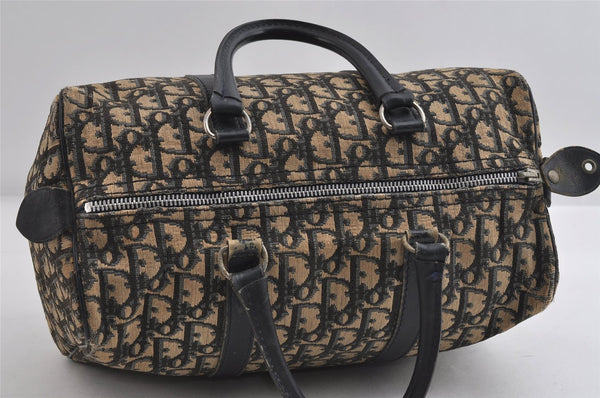 Authentic Christian Dior Trotter Hand Boston Bag Canvas Leather Blue 7527I