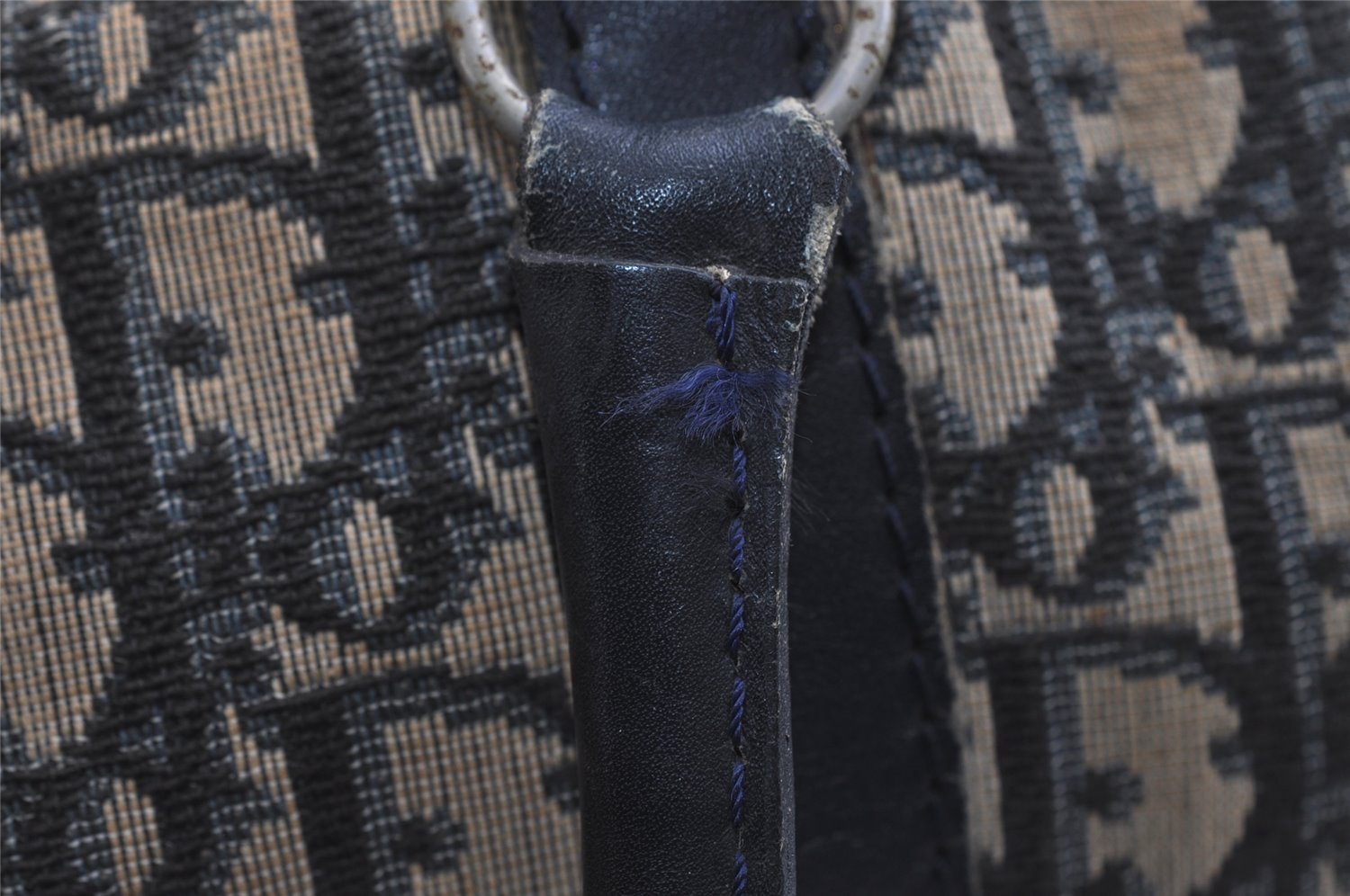 Authentic Christian Dior Trotter Hand Boston Bag Canvas Leather Blue 7527I