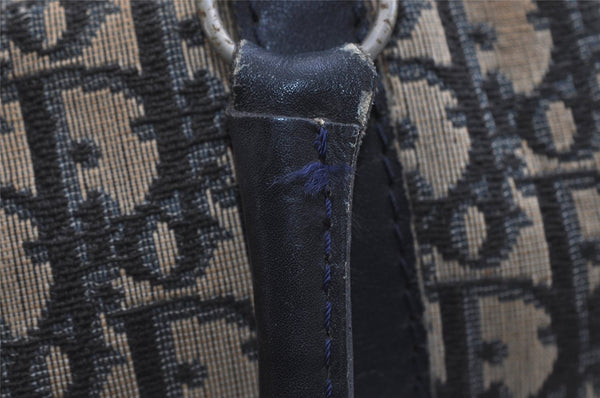 Authentic Christian Dior Trotter Hand Boston Bag Canvas Leather Blue 7527I