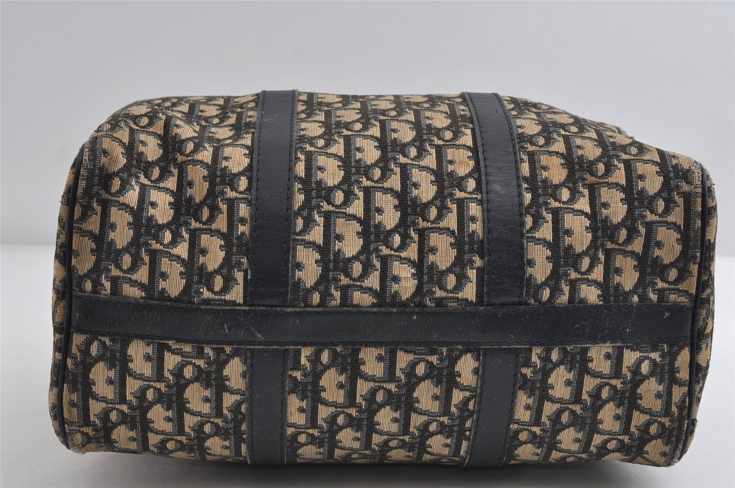 Authentic Christian Dior Trotter Hand Boston Bag Canvas Leather Blue 7527I