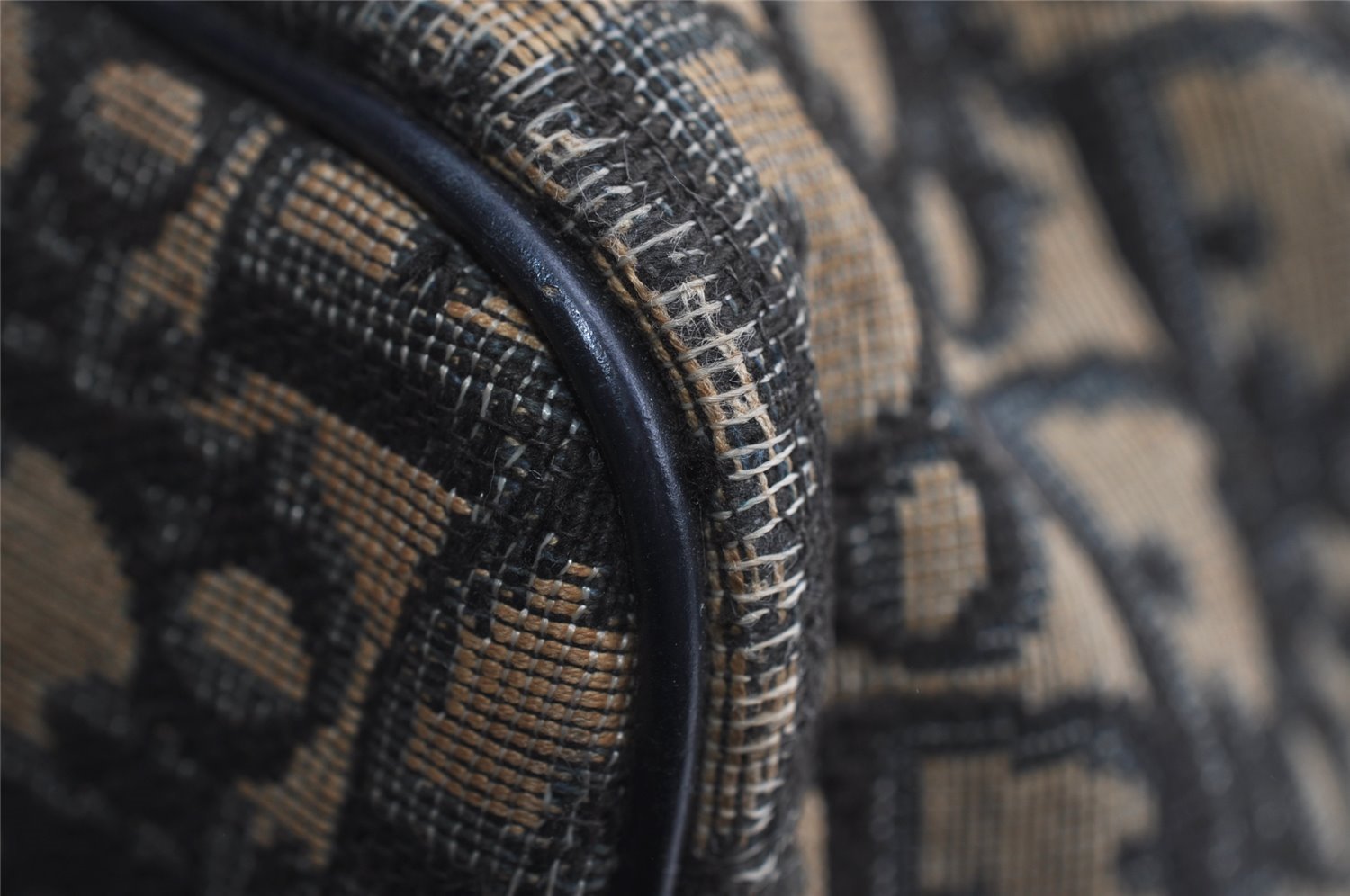 Authentic Christian Dior Trotter Hand Boston Bag Canvas Leather Blue 7527I