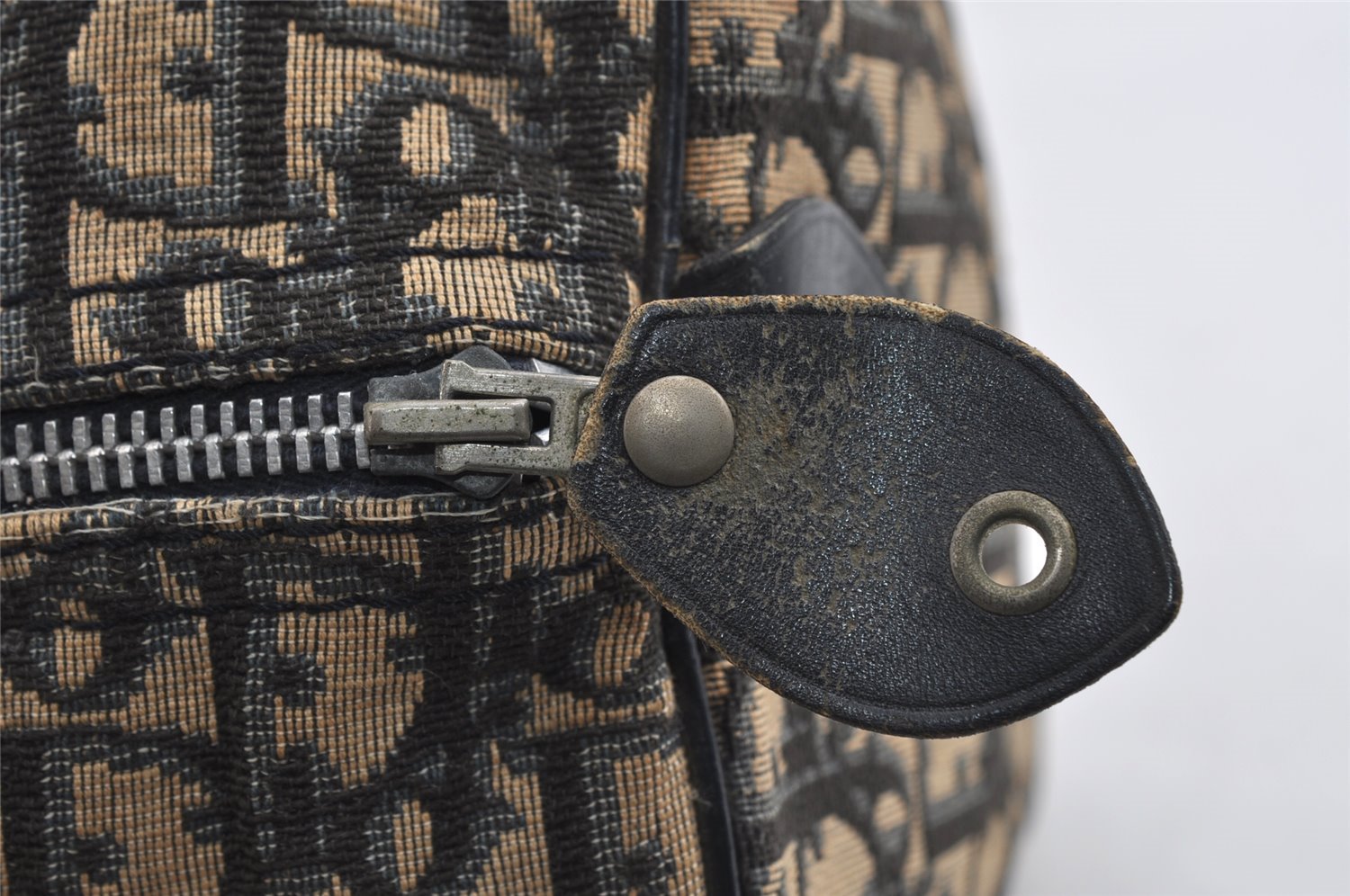 Authentic Christian Dior Trotter Hand Boston Bag Canvas Leather Blue 7527I