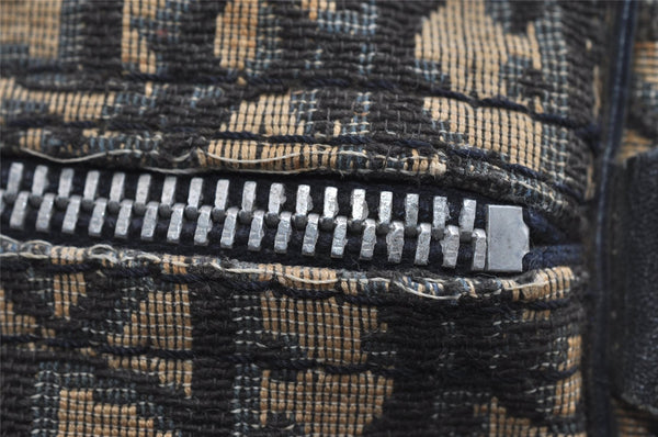 Authentic Christian Dior Trotter Hand Boston Bag Canvas Leather Blue 7527I