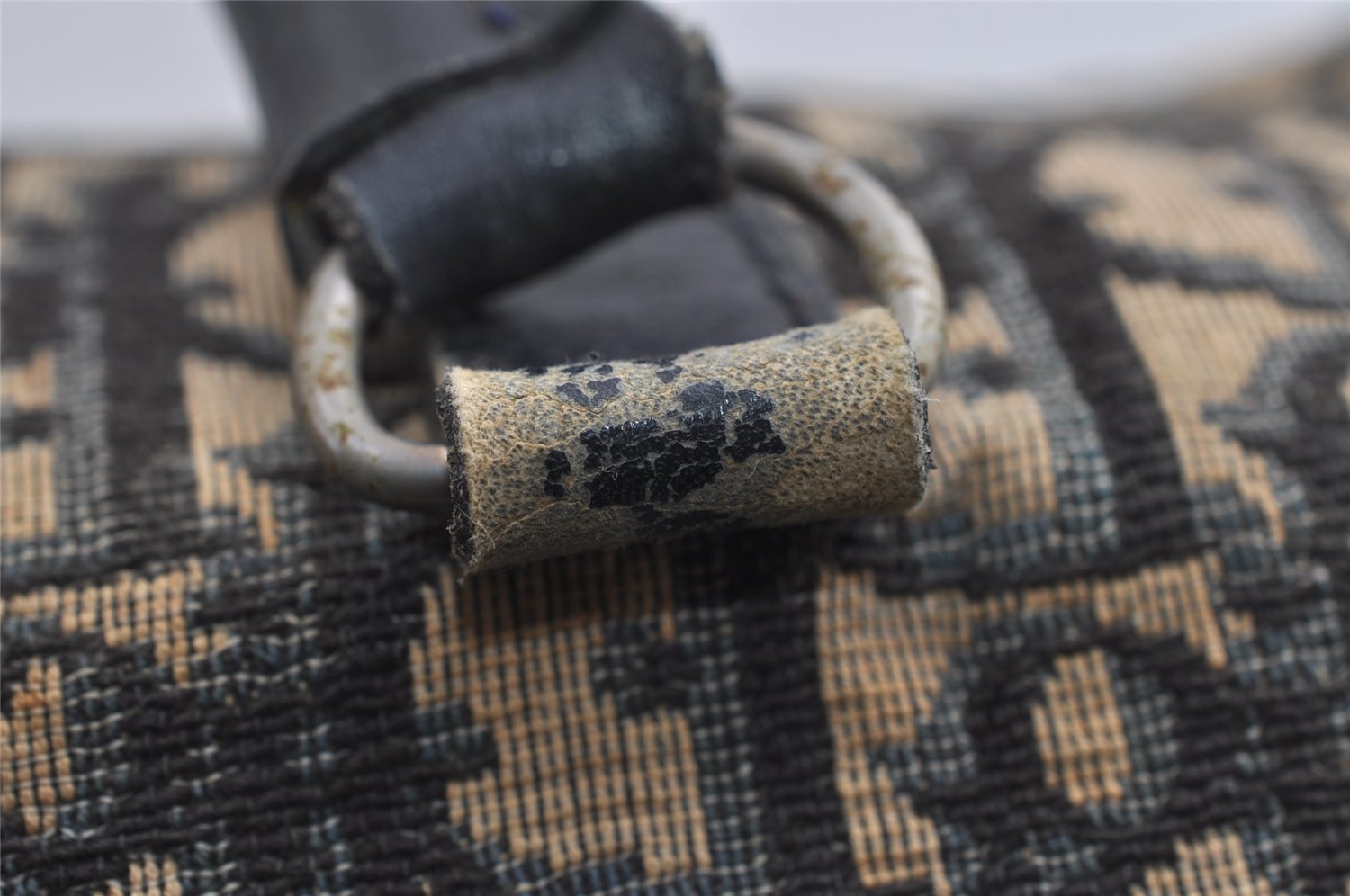 Authentic Christian Dior Trotter Hand Boston Bag Canvas Leather Blue 7527I