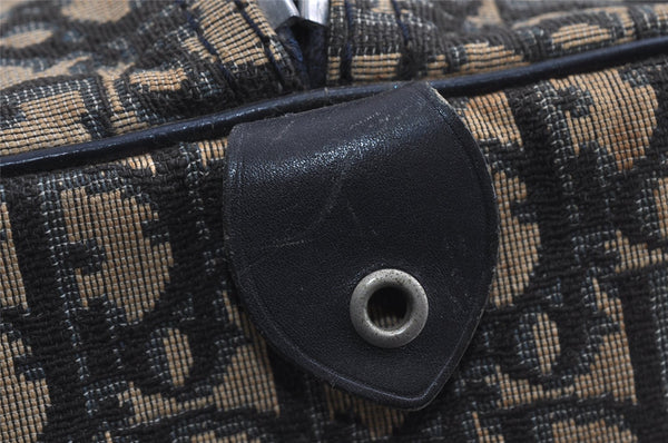 Authentic Christian Dior Trotter Hand Boston Bag Canvas Leather Blue 7527I