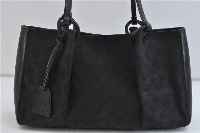 Authentic GUCCI Hand Tote Bag GG Canvas Leather 94898 Black 7528C