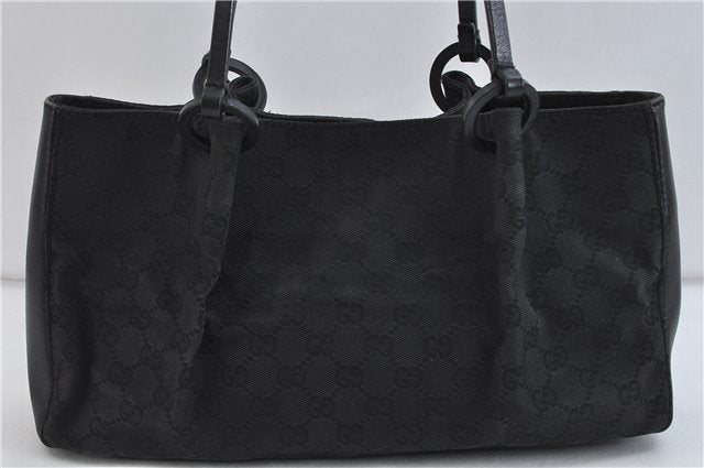 Authentic GUCCI Hand Tote Bag GG Canvas Leather 94898 Black 7528C