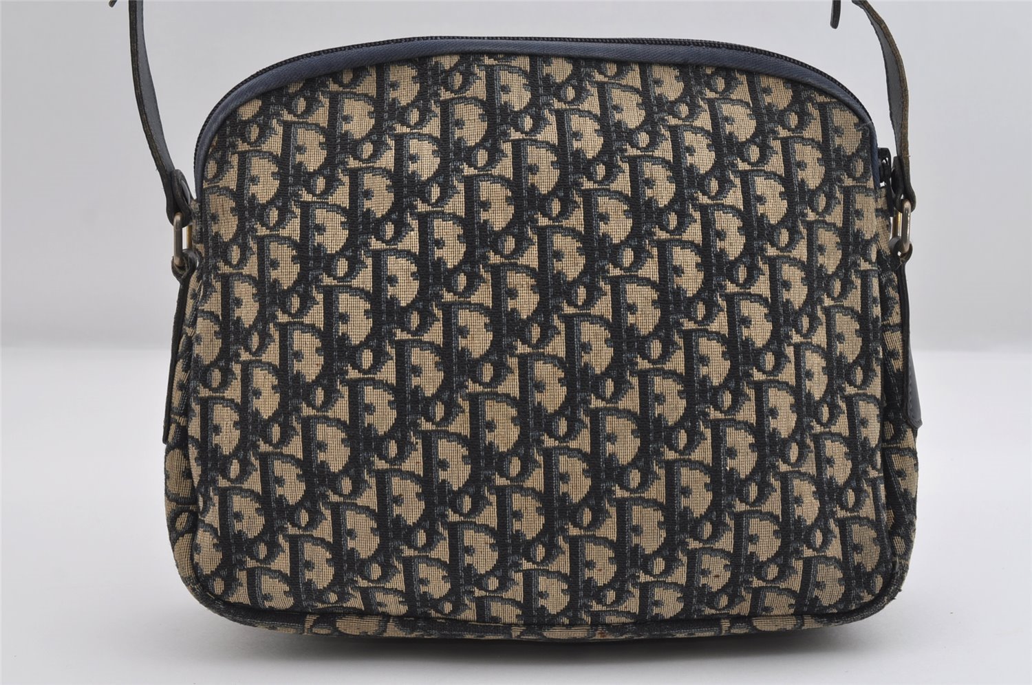 Authentic Christian Dior Trotter Shoulder Bag Purse Canvas Leather Blue 7528I