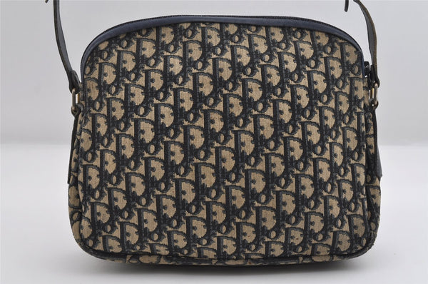 Authentic Christian Dior Trotter Shoulder Bag Purse Canvas Leather Blue 7528I