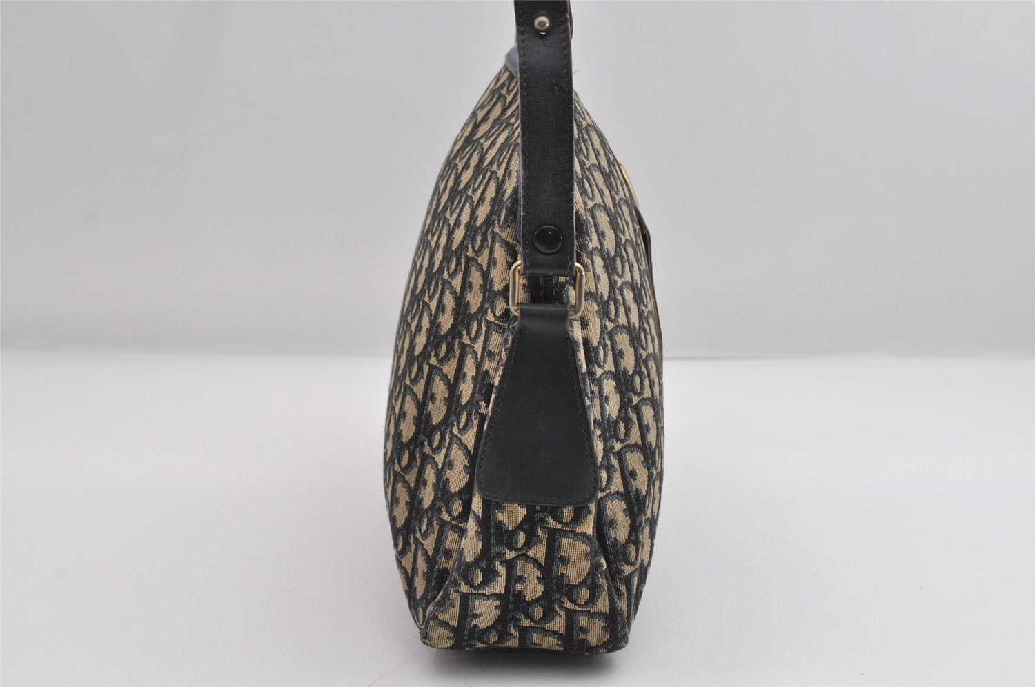 Authentic Christian Dior Trotter Shoulder Bag Purse Canvas Leather Blue 7528I