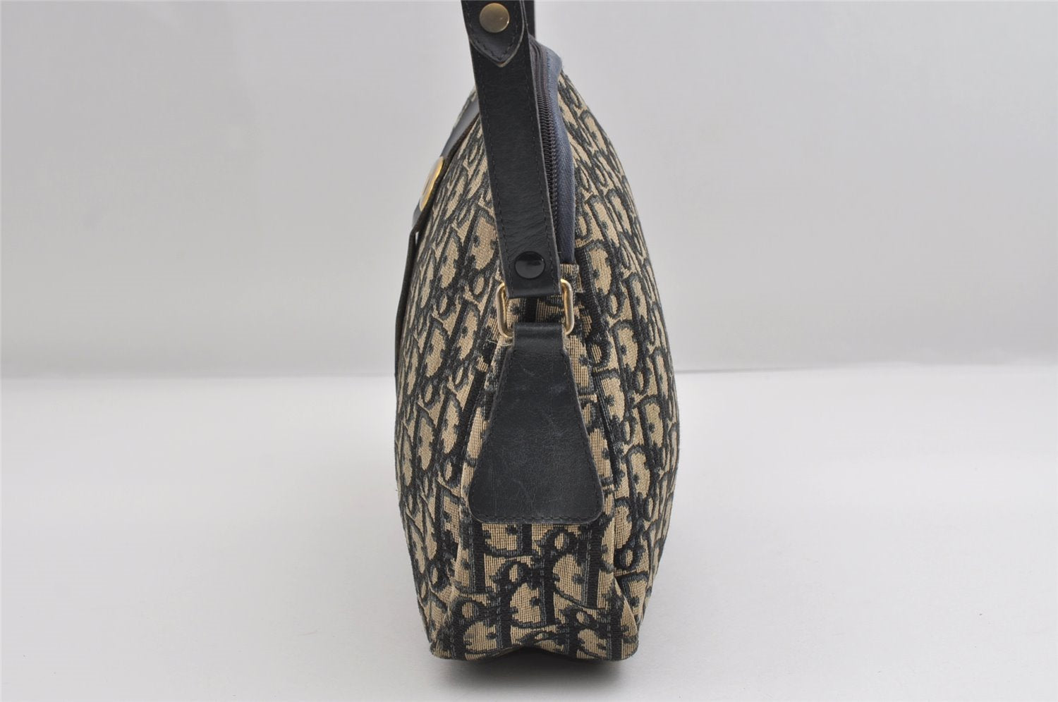 Authentic Christian Dior Trotter Shoulder Bag Purse Canvas Leather Blue 7528I