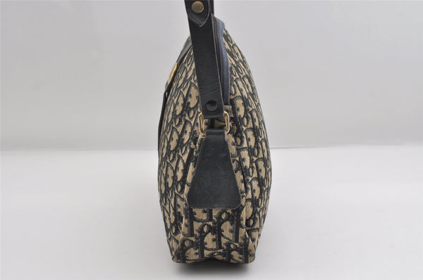 Authentic Christian Dior Trotter Shoulder Bag Purse Canvas Leather Blue 7528I