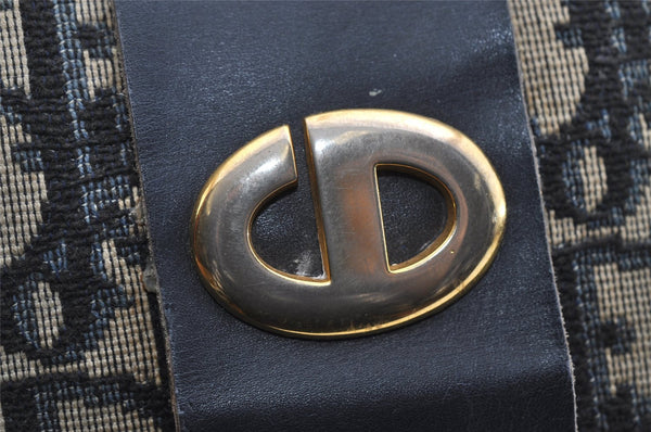 Authentic Christian Dior Trotter Shoulder Bag Purse Canvas Leather Blue 7528I