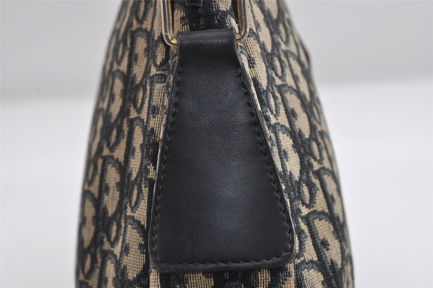 Authentic Christian Dior Trotter Shoulder Bag Purse Canvas Leather Blue 7528I