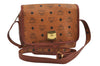 Authentic MCM Visetos Leather Vintage Shoulder Cross Body Bag Purse Brown 7530I