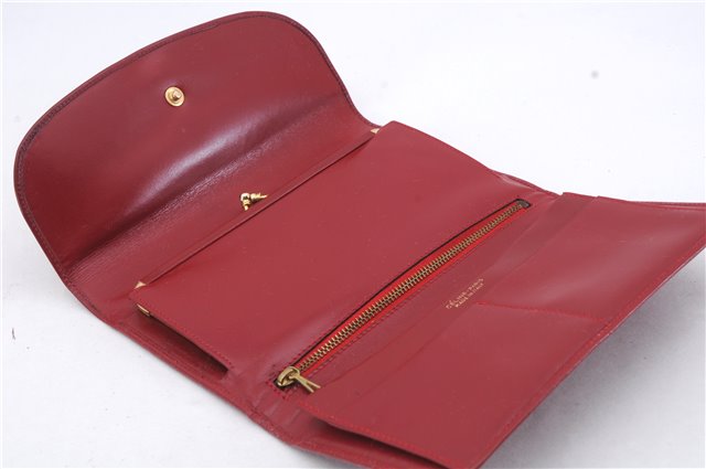 Authentic CELINE Carriage Motif Wallet Clutch Bag Purse Leather Red Box 7533D